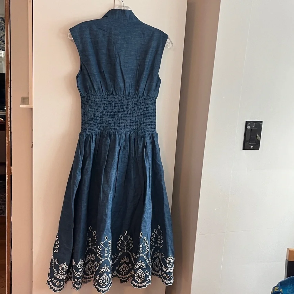 Anthropologie The Tommie Denim Chambray Zip Front Eyelet Trim Dress Blue XSP NWT - Picture 13 of 14